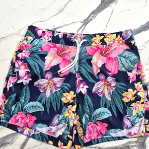 EUC Abercrombie & Fitch 5" Swim Trunks - Navy and Pink Tropical Floral, Medium
